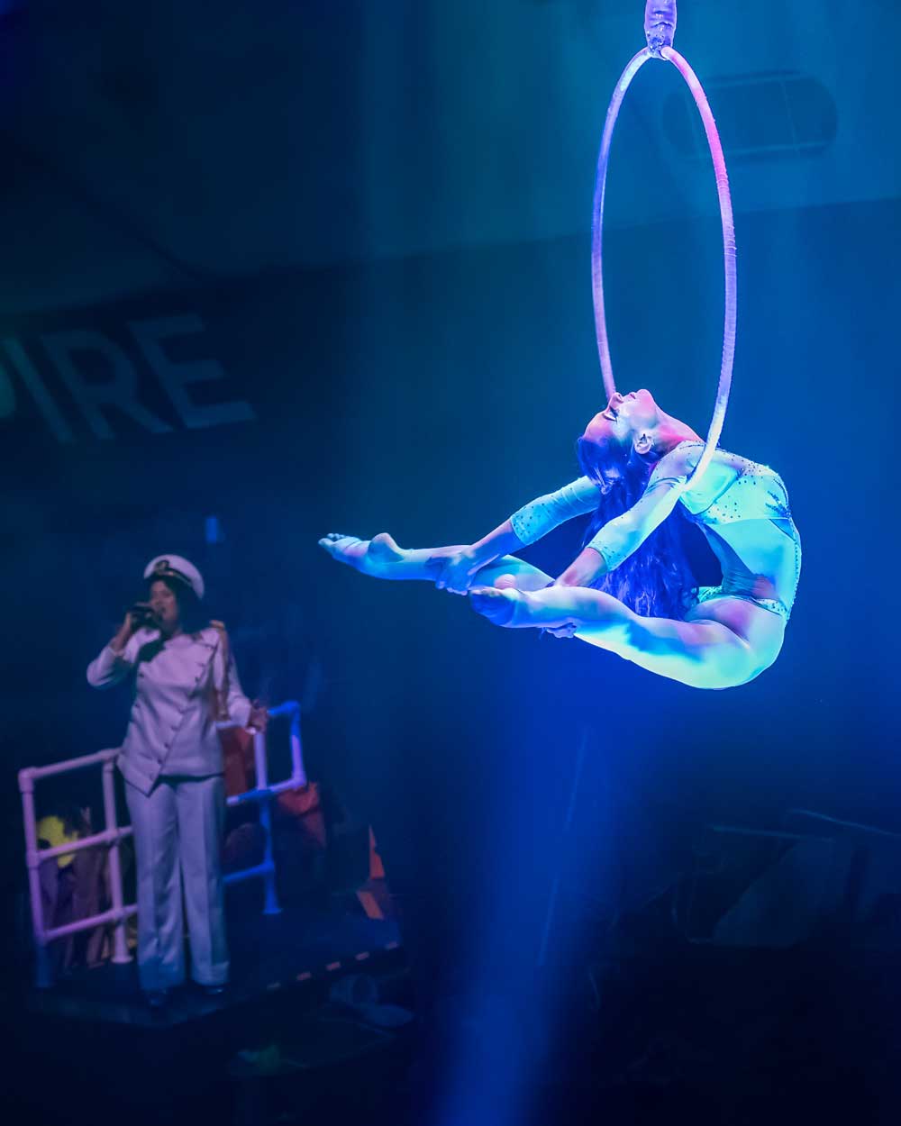 A female acrobat in the air