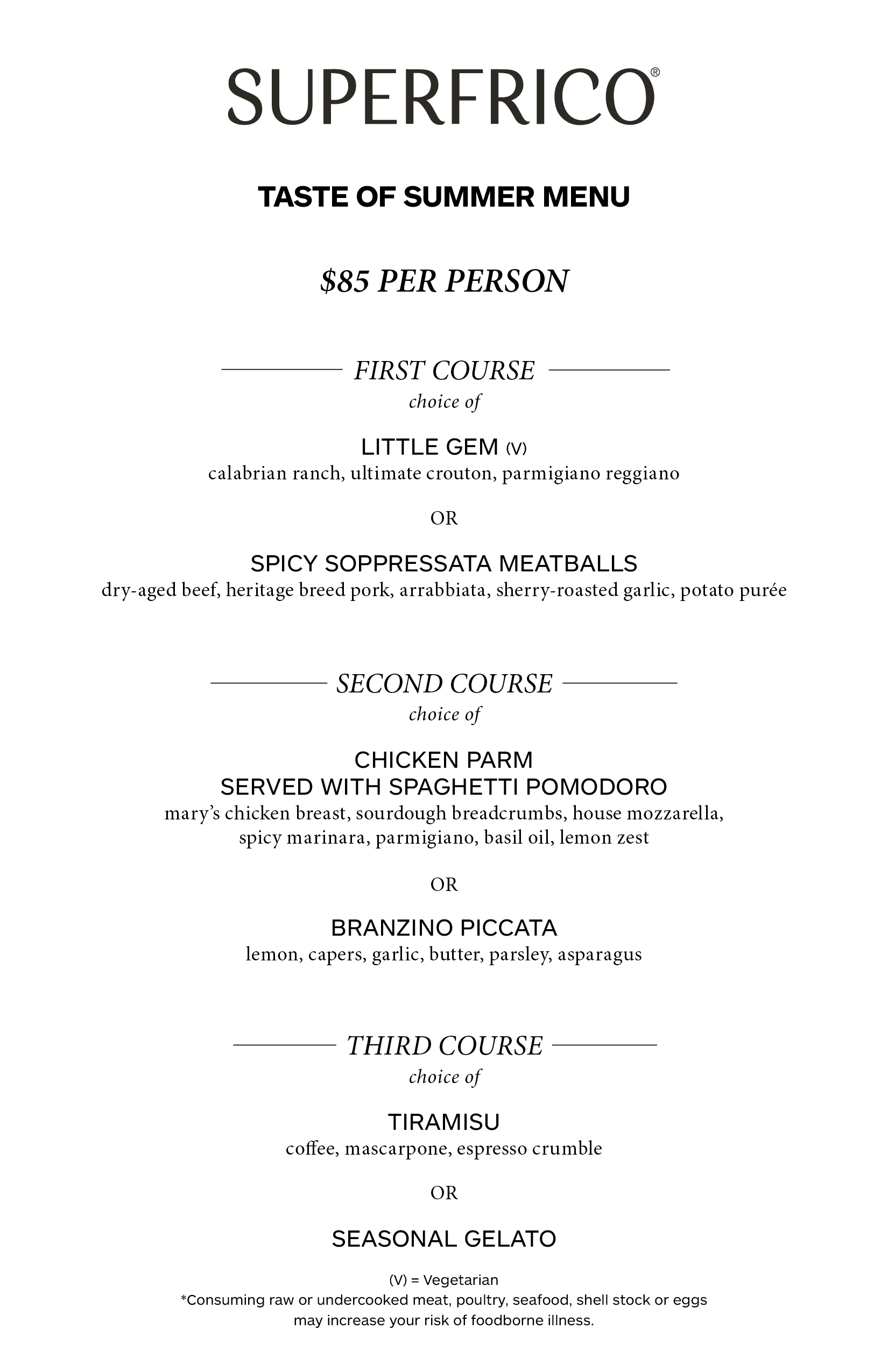 Taste of Summer menu