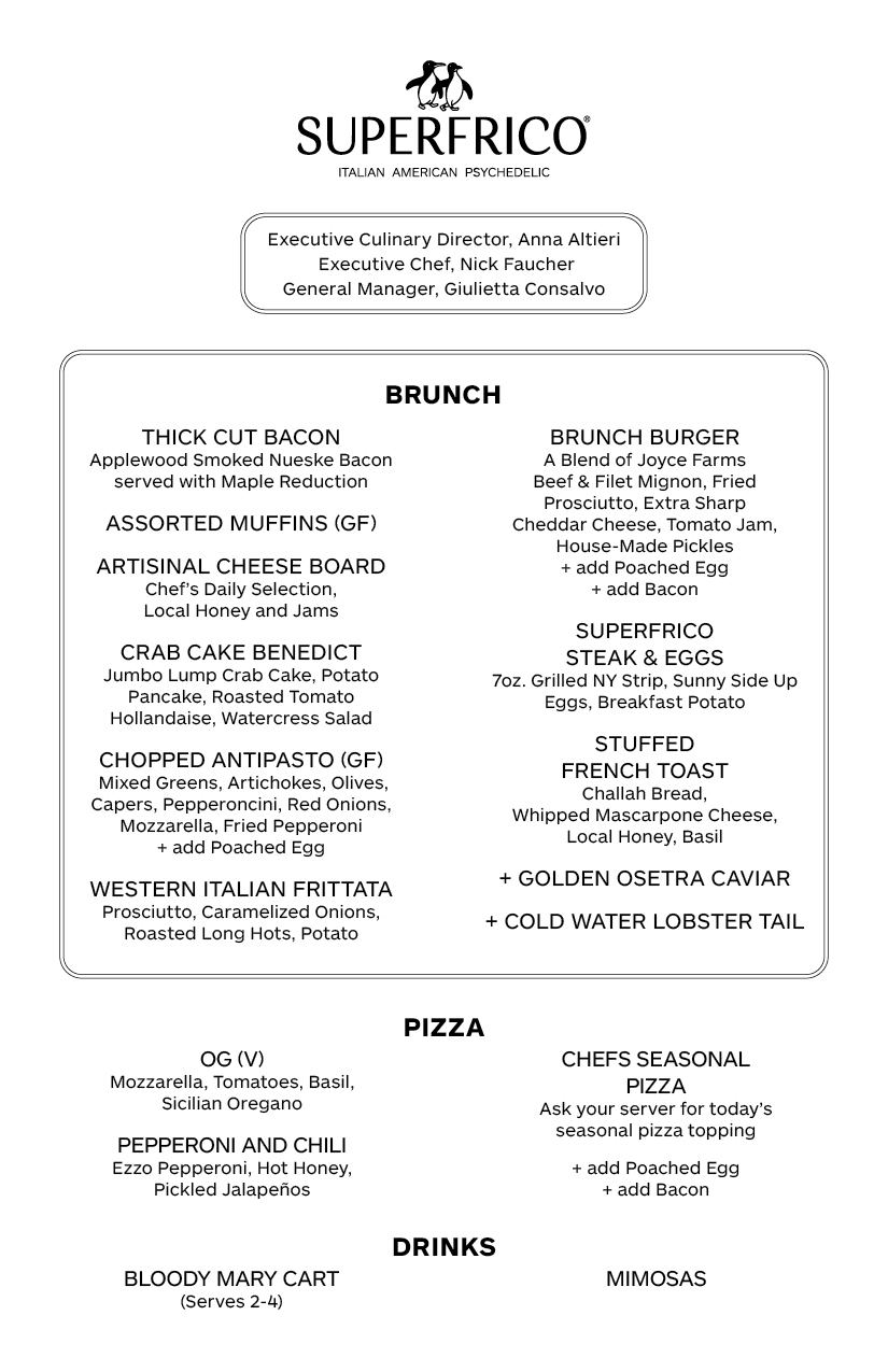 Superfrico Atlantic City Brunch Menu