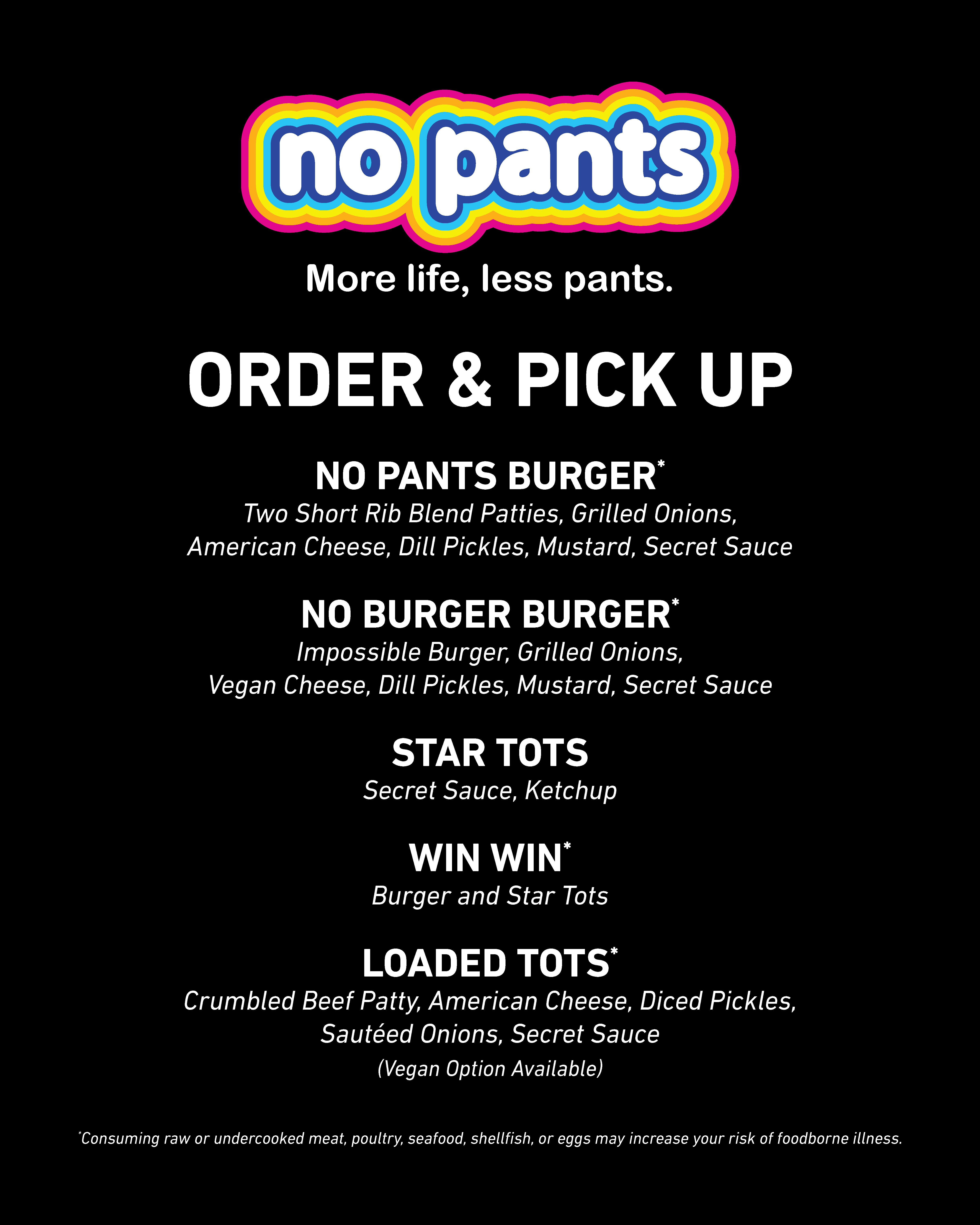 No Pants Menu