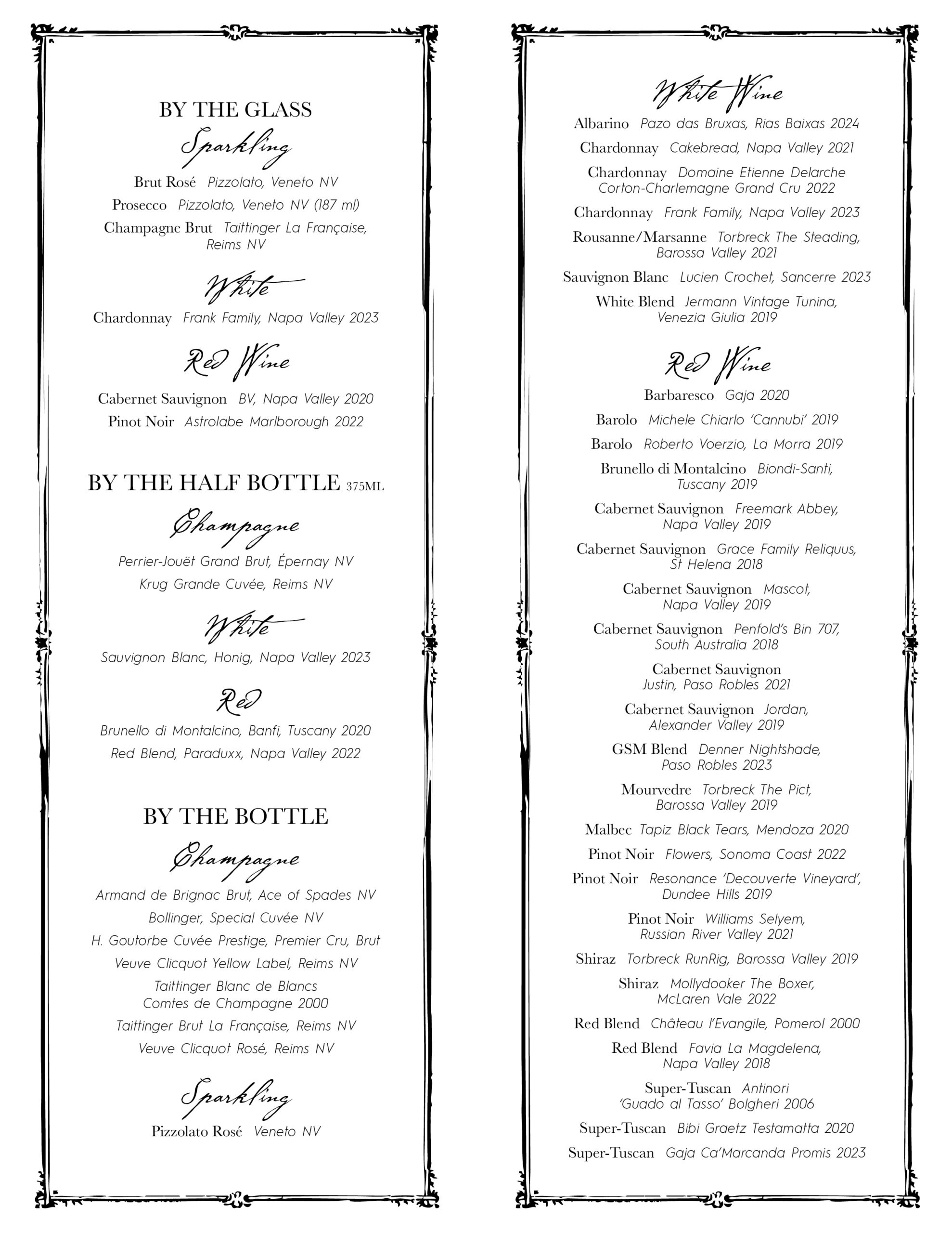 The Party Wine Menu