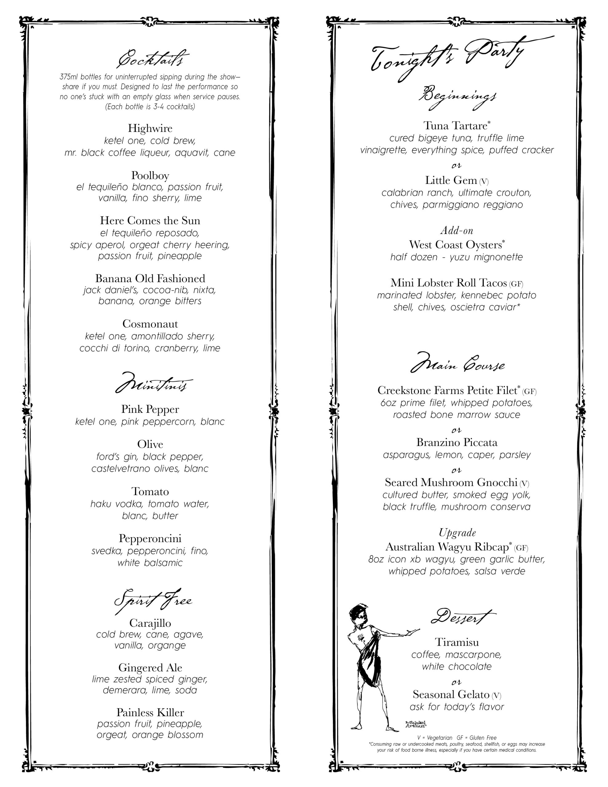 The Party Cocktail, Dinner & Dessert Menu